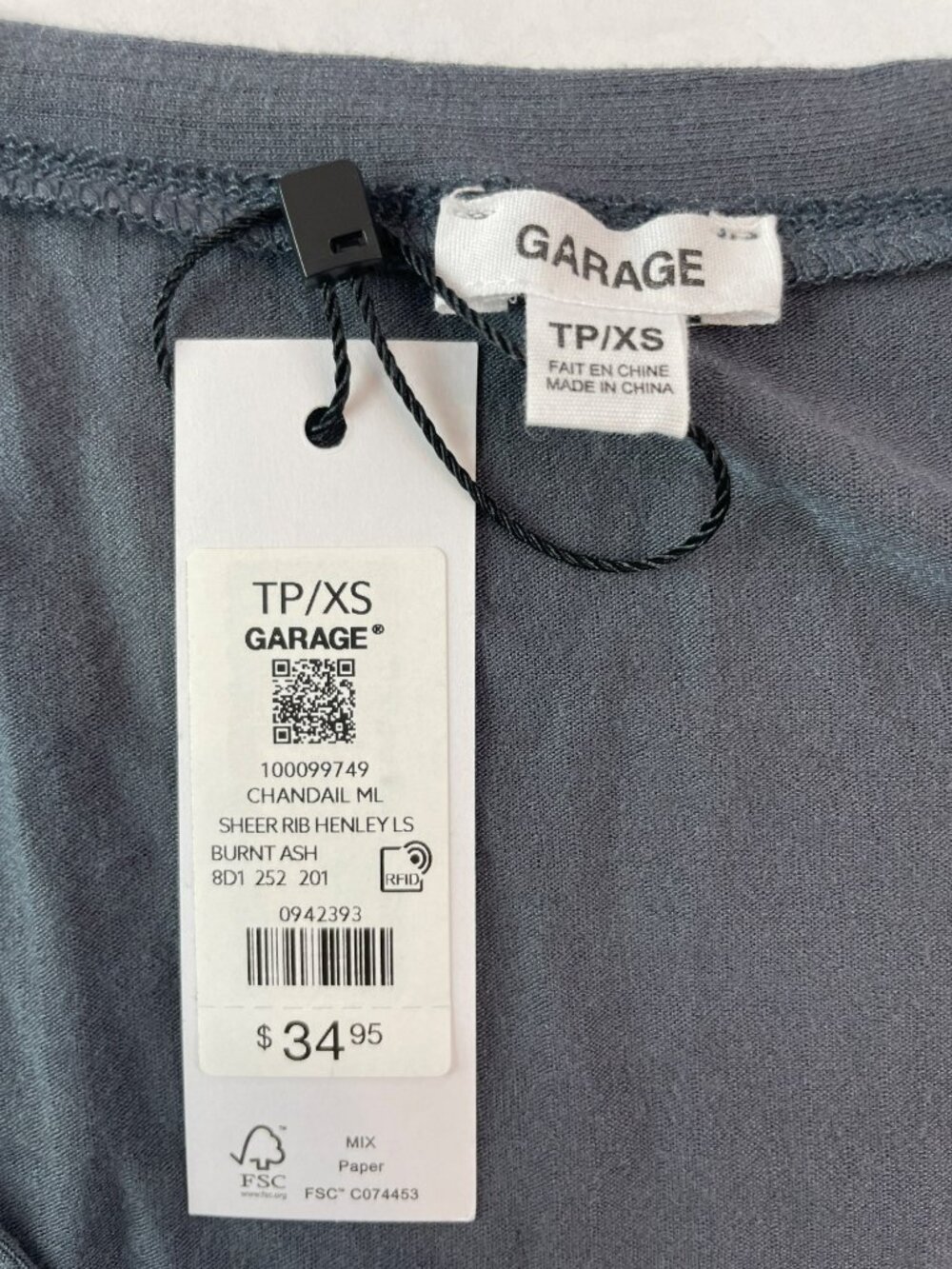 Garage Smooth Crewneck Burnt Ash Long Sleeve Top Modal Blend Wmn's Sz XS $35 NWT - Picture 6 of 6